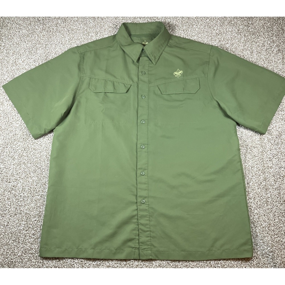 Boy Scouts Polyester Vented Button Shirt Green‎ Short Sleeve Men's Large